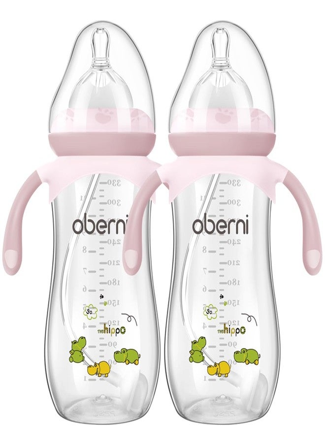 Oberni PP Baby Bottles with Handle (Pink, 2 Pack,11 Ounce,PP) - Image 1